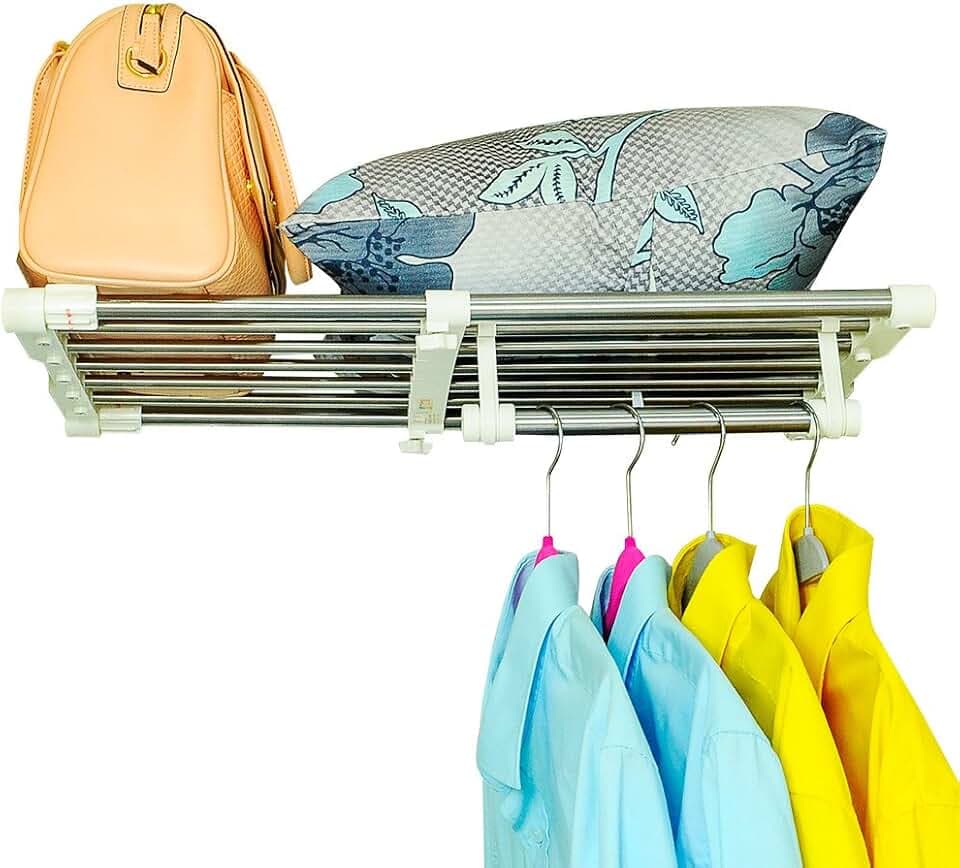 BAOYOUNI Teleskop-Garderobensystem Regal Kleiderschrank Schrank Edelstahl-Stange Kleiderbügel Organizer DIY Separator Wandregale Verstellbare Länge 55-90cm Breite 37,5cm