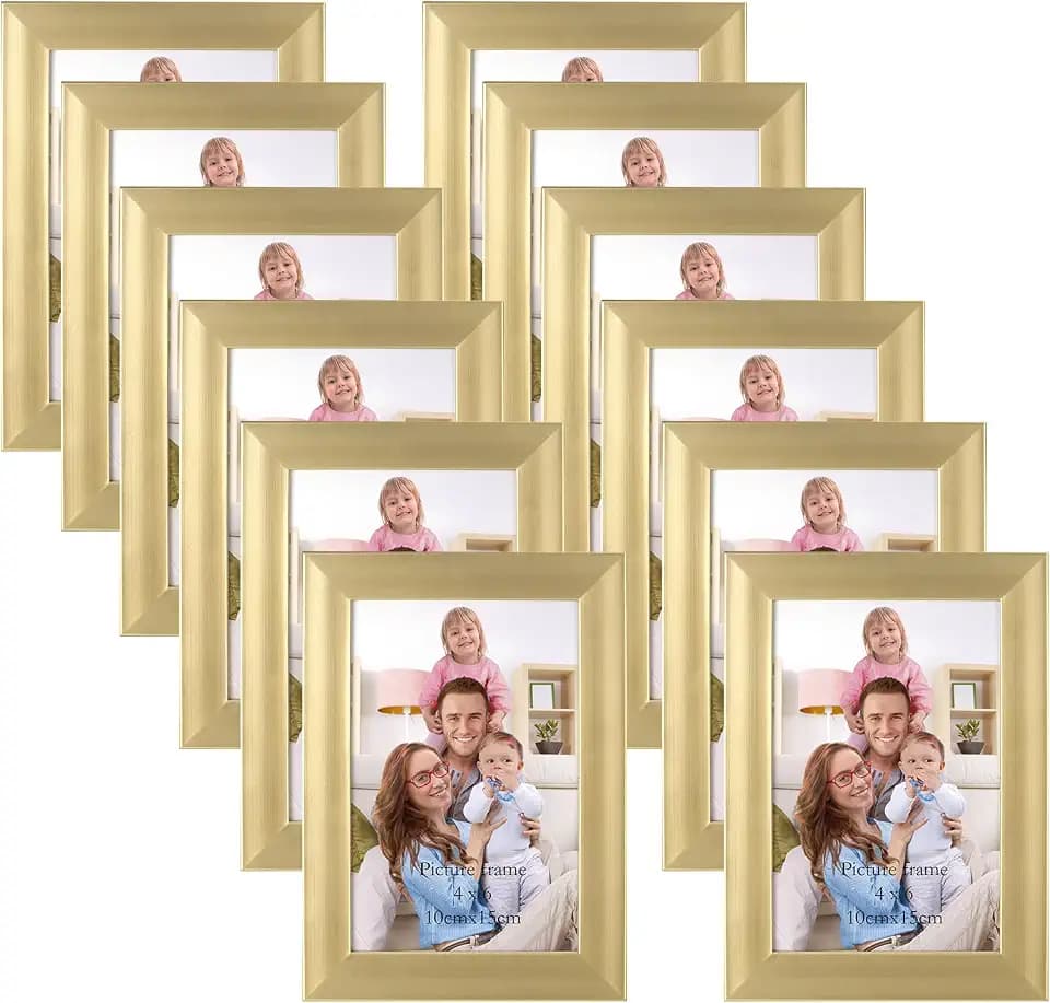 Giftgarden 4x6 Picture Frame Gold Set of 12, Multi Modern 4 x 6 Frames Bulk for Wall or Tabletop Display