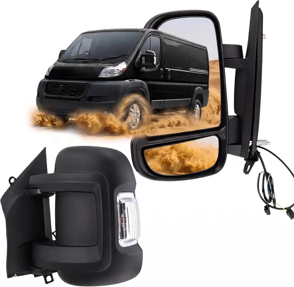 Left Driver Side Mirror Compatible with 2014-2026 Ram Promaster 1500/2500/3500 with Temperature Sensor turn signal light manual folding Without Power glass Replace#CH1320417 5VE99JXWAB(2+2Pins)
