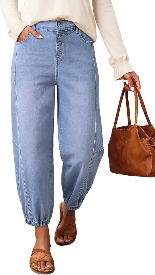 Dokotoo Barrel Jeans for Women Button Front Baggy Denim Pants with Pockets