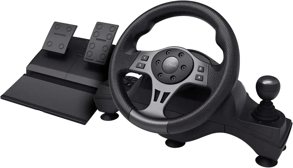 GXTrust Movi Gaming Lenkrad PC, Racing Wheel mit Pedalen und Schaltwippen | Schalthebel, Vibrationsfeedback, Sim Racing Farming Simulator / F1 / Gran Turismo