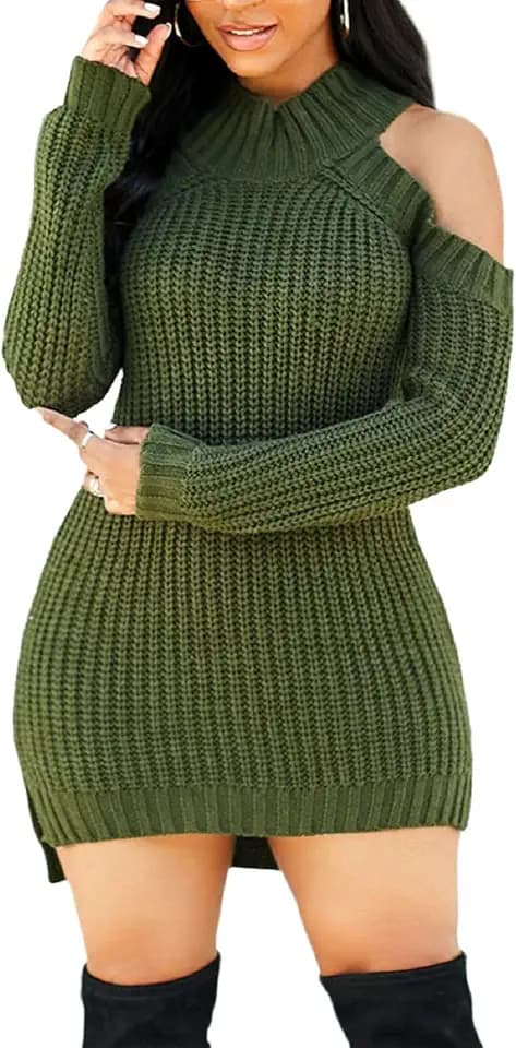 sexycherry Women's Sexy Winter Sweater Dresses Cold Shoulder Pullover Dress