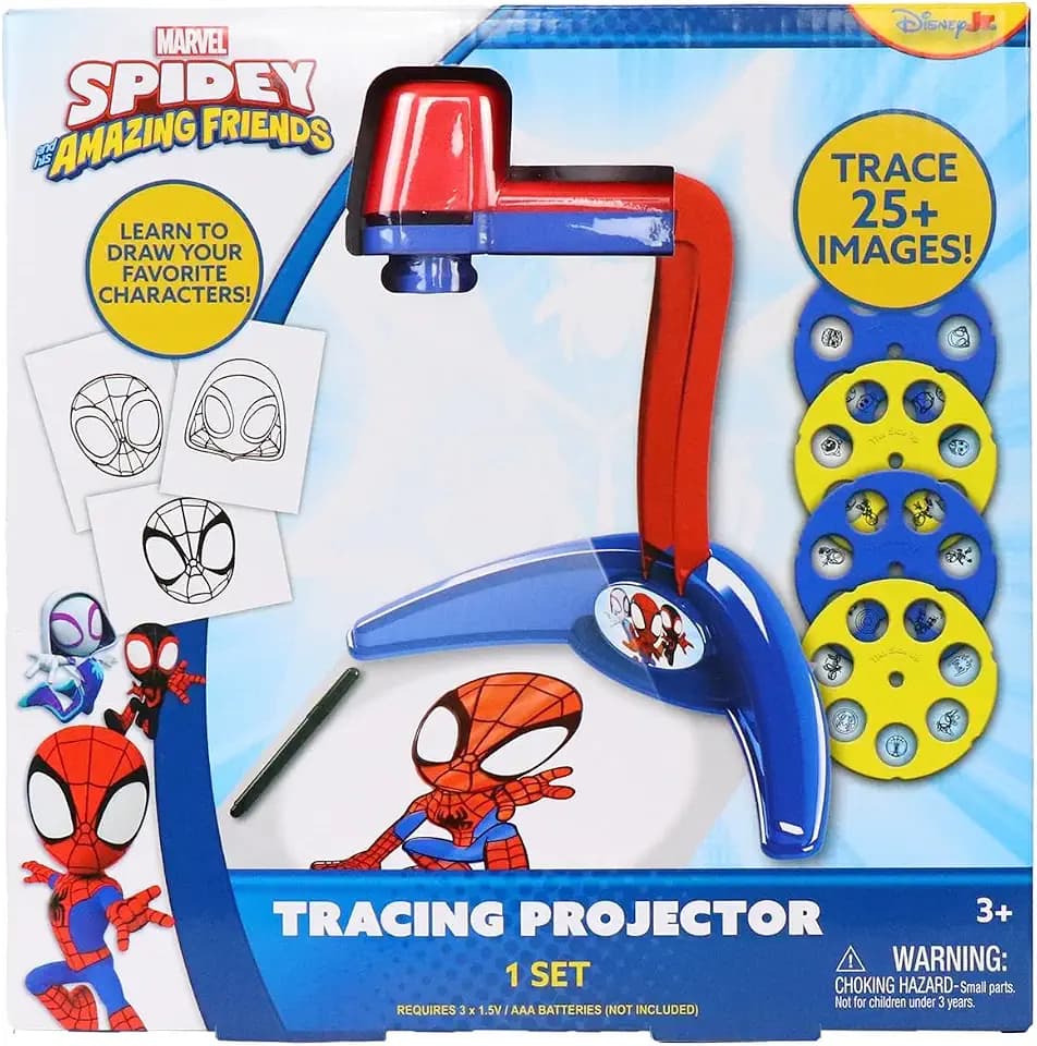 Marvel Spidey and His Amazing Friends Tracing Projector, Kids Drawing Toy with 28 Images on Projector Discs, and 28 Tracing Sheets, DIY Toy by Tara Toy, Ages 3+