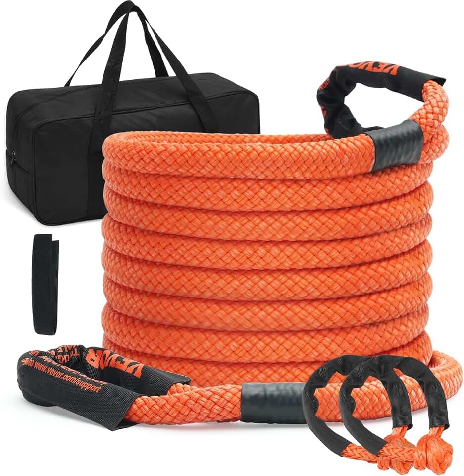 VEVOR 22 mm x 9 m Abschleppseil 13871 kg, Hochleistungs-Offroad-Bergegurt mit 2 weichen Schäkeln (20.000 kg) Extrem belastbar 30% Elastizität Energie-Bergegurt für Jeep Auto LKW ATV UTV SUV Traktor