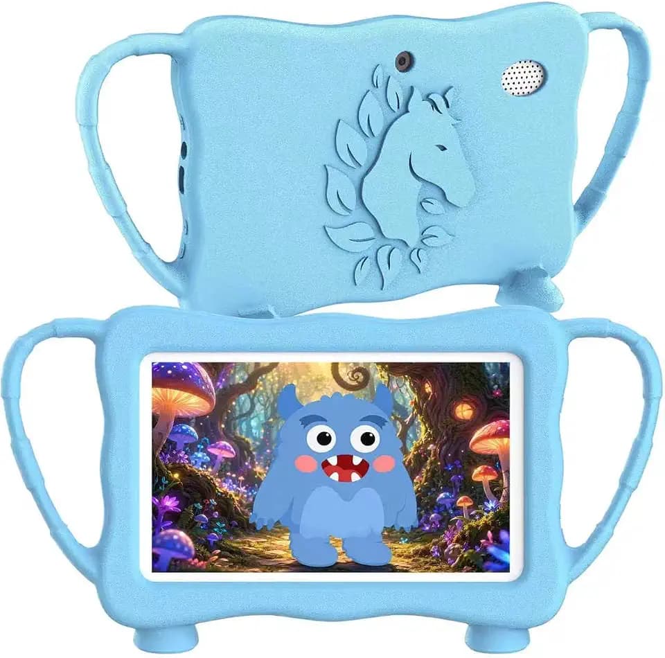 Kids Tablet, 7 Inch Android 16 Toddler Tablet with 4GB RAM 32GB ROM, Silicone Case, Parental Controls, Free Educational Apps for 3-12 Years Old Boys Girls(Blue)