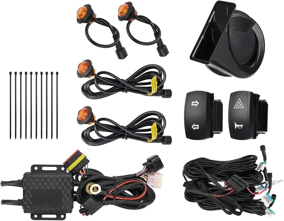 KEMIMOTO UTV Turn Signal Kit with 110D Horn, Plug and Play UTV ATV Blinker with Rocker Switch, Universal Street Legal Kit Compatible with Polaris, Can-Am, Kawasaki (Without License Plate Holder)