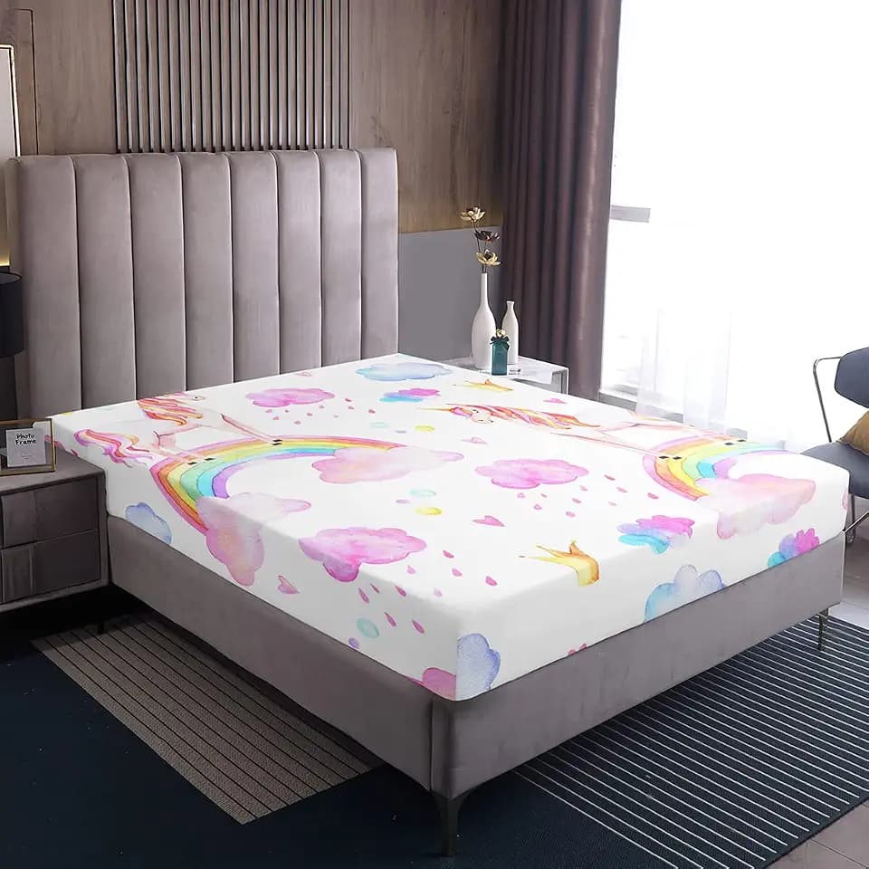 Loussiesd Mädchen Einhorn Spannbettlaken 160x200cm Rosa Regenbogen Einhorn Spannbetttuch Karikatur Pferd verträumt Märchen Bettlaken für Kinder Teenager Frauen Dekorativ Süß Schön Einhorn Muster