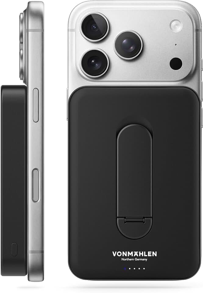 VONMÄHLEN Evergreen Mag mit Kickstand - Qi2 Powerbank 10.000 mAh, Schwarz