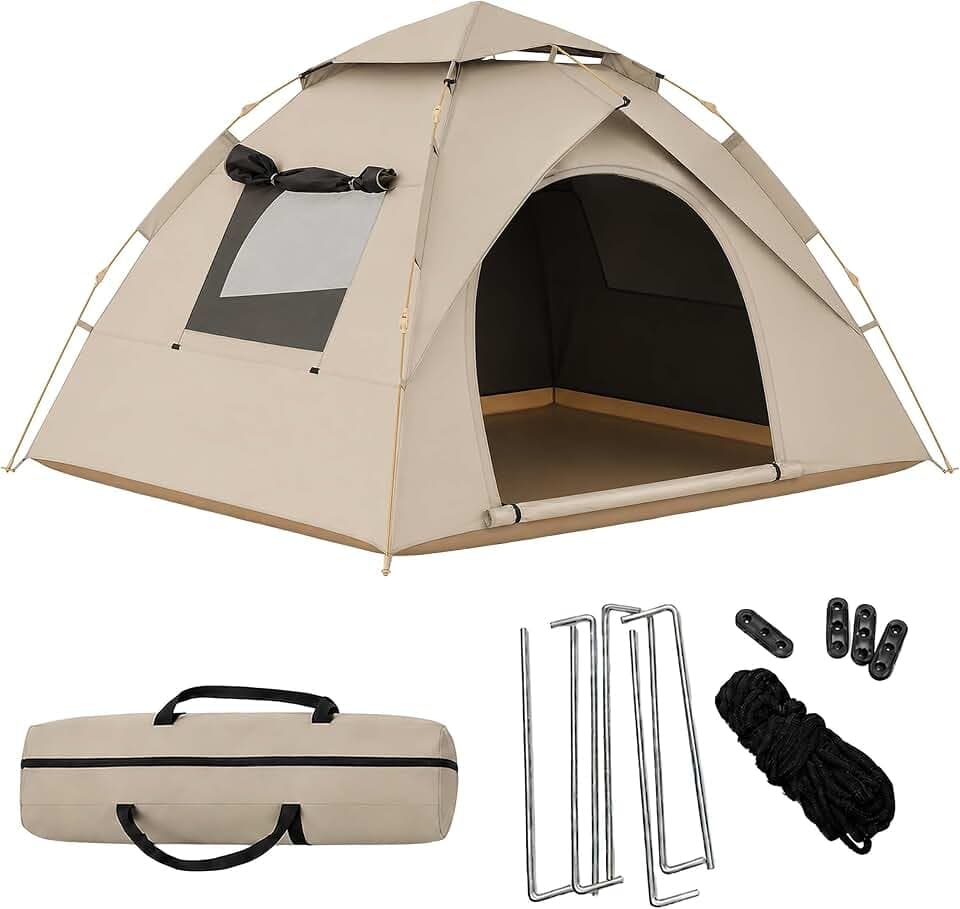 Relaxdays Campingzelt, 3-4 Personen, schneller Aufbau, UV Schutz, beige