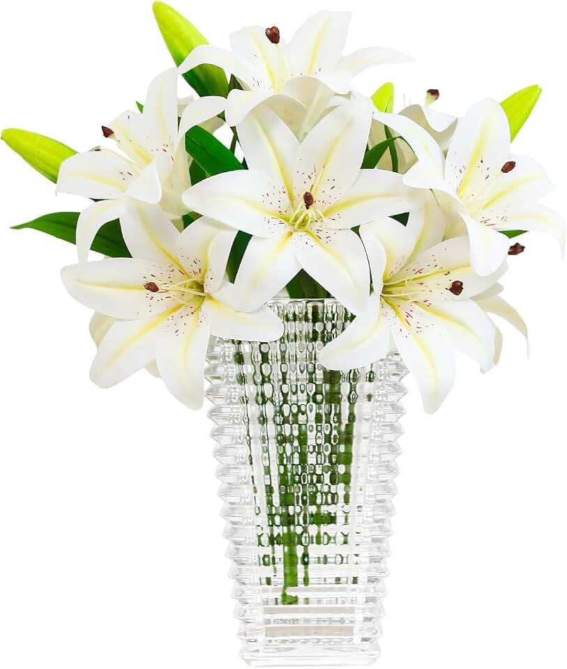 Olrla 6 künstliche Lilien, 12 Blüten, weiß-gelb verlaufen, Innendekoration