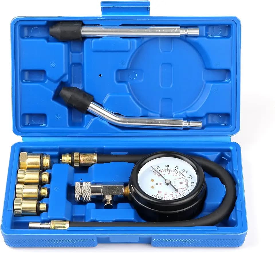 Compression Tester, 8pcs Engine Compression Tester kit Professional Petrol Gas Engine Cylinder Pressure Gauge 0-300 PSI Automotive Tool for Motorcycle Car Truck (Blue)