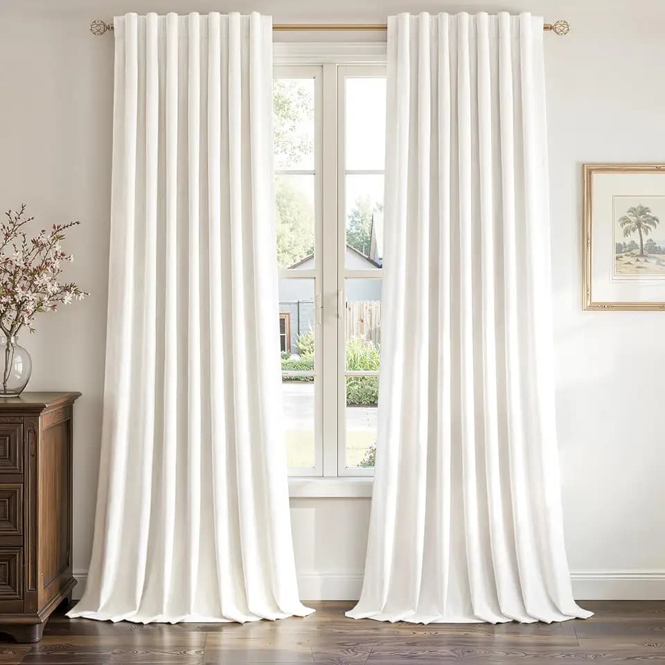 Topfinel 90 Inches Long Ivory Cream Colored Velvet Curtains for Bedroom, Decorative Pinch Pleated Room Darkening Viral Luxury Nursery Girls Preppy Crushed Velvet Aesthetic Cute Drapes 2 Panels