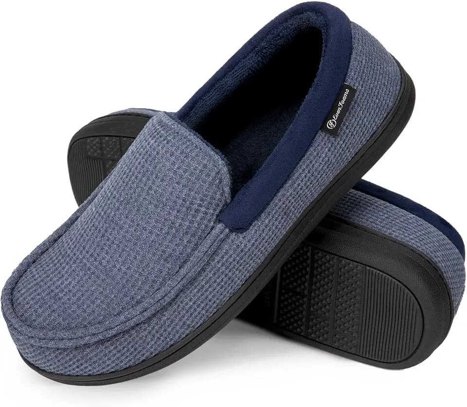 EverFoams Herren Mokassin Pantoffeln Atmungsaktive Komfort Memory Foam Frottee Hausschuhe mit Anti-Rutsch-Gummisohle