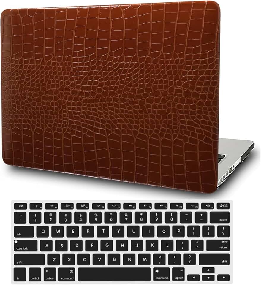 Shell Compatible with MacBook Pro 14 inch Case 2023 2022 2021 Model A2992 A2918 A2779 A2442 with Retina Display & Touch ID, Leather Crocodile Print Hardshell Cover Case & Keyboard Skin, Brown
