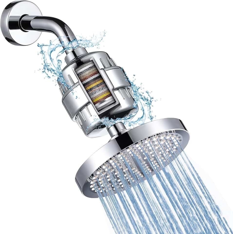Iopsk Filtered Shower Head with 23 Stage Water Softner,High Pressure Shower Filter Head for Hard Water,Powerful Shower Head with Filters,Reduces Chlorine and Heavy Metals(6" Round,Polished Chrome)