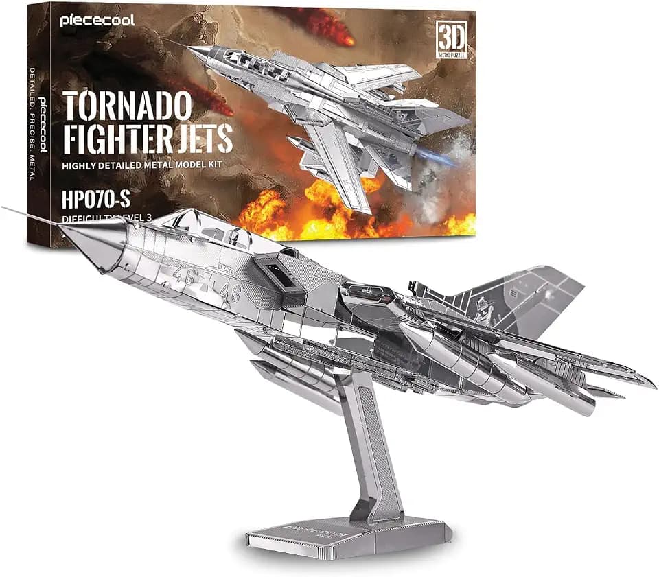 Piececool 3D Metal Puzzles for Adult Tornado Fighter Jet Military Airplane Metal Model Kits，DIY Plane Building kit Birthday Christmas Day Gifts for Men Women 14+
