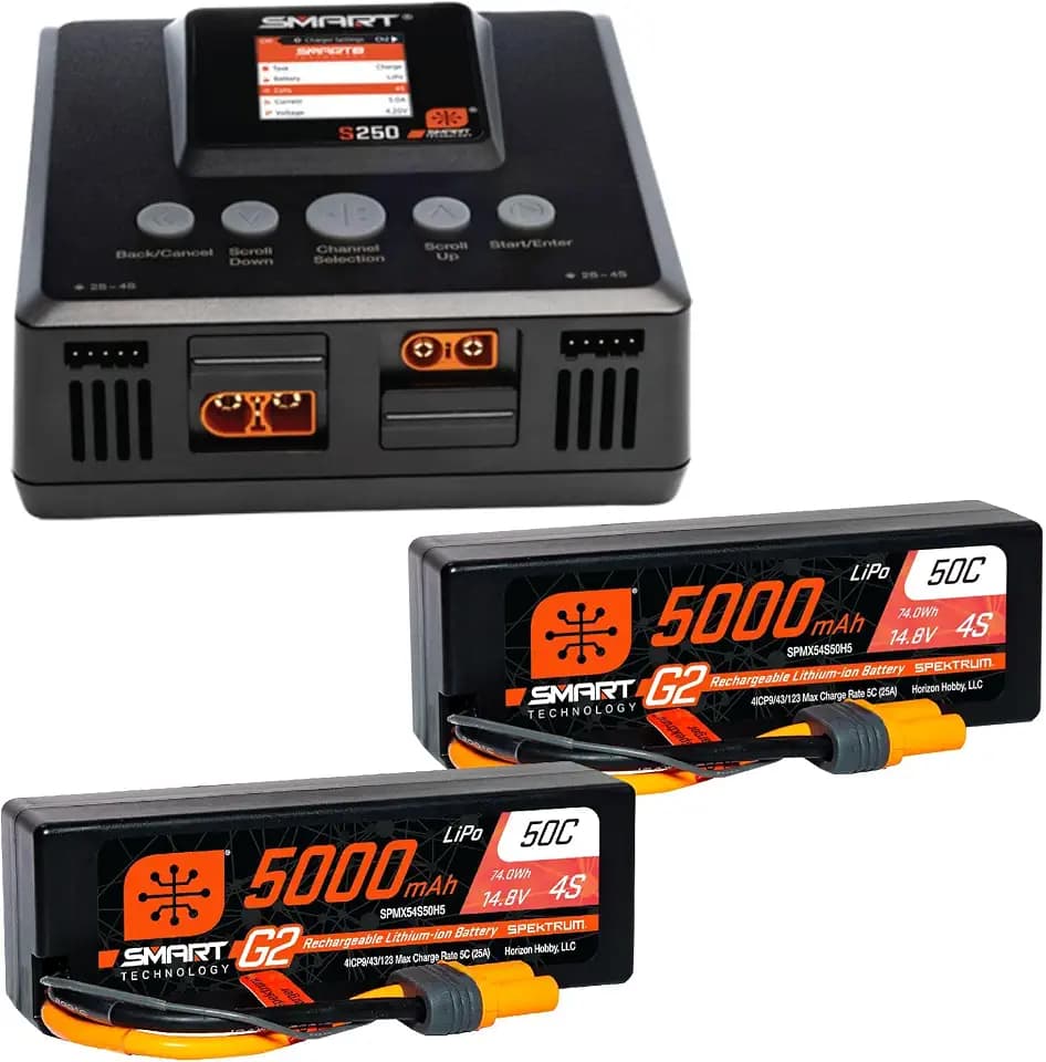 Spektrum Accessories Smart Powerstage 8S Surface Bundle: (2) G2 5000mAh 4S LiPo IC5 & S250 Charger, SPMXPSS800