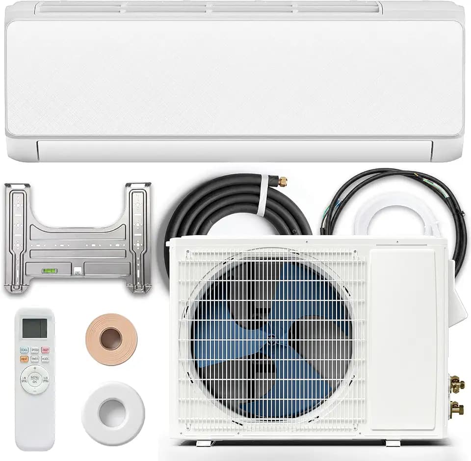 Electactic 9000 BTU Mini Split Air Conditioner & Heater with Inverter, 20.5 SEER2 115V Split AC with Heat Pump, Energy Saving Ductless AC Unit, 24dB Quiet, Cools & Heats Up to 450 Sq.Ft, White