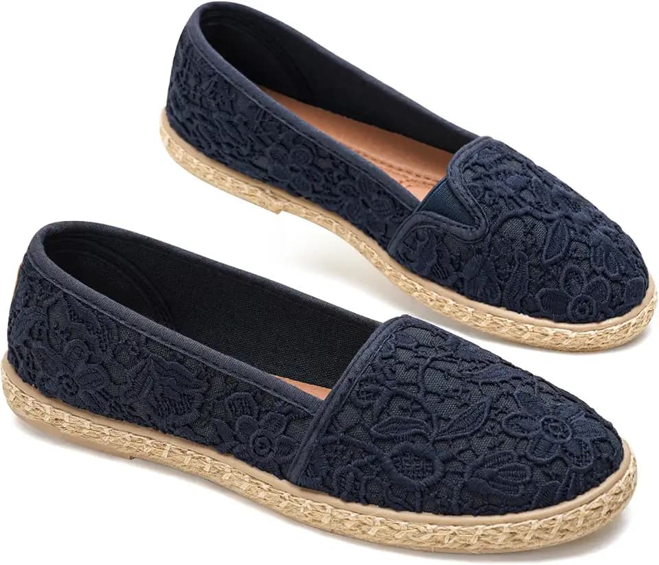 GLAMORA LAMORA Espadrilles aus Spitze für Damen, Sparta-Sohle, moderner und tragbarer Stil, Weiß, Schwarz und Beige, Schwarz