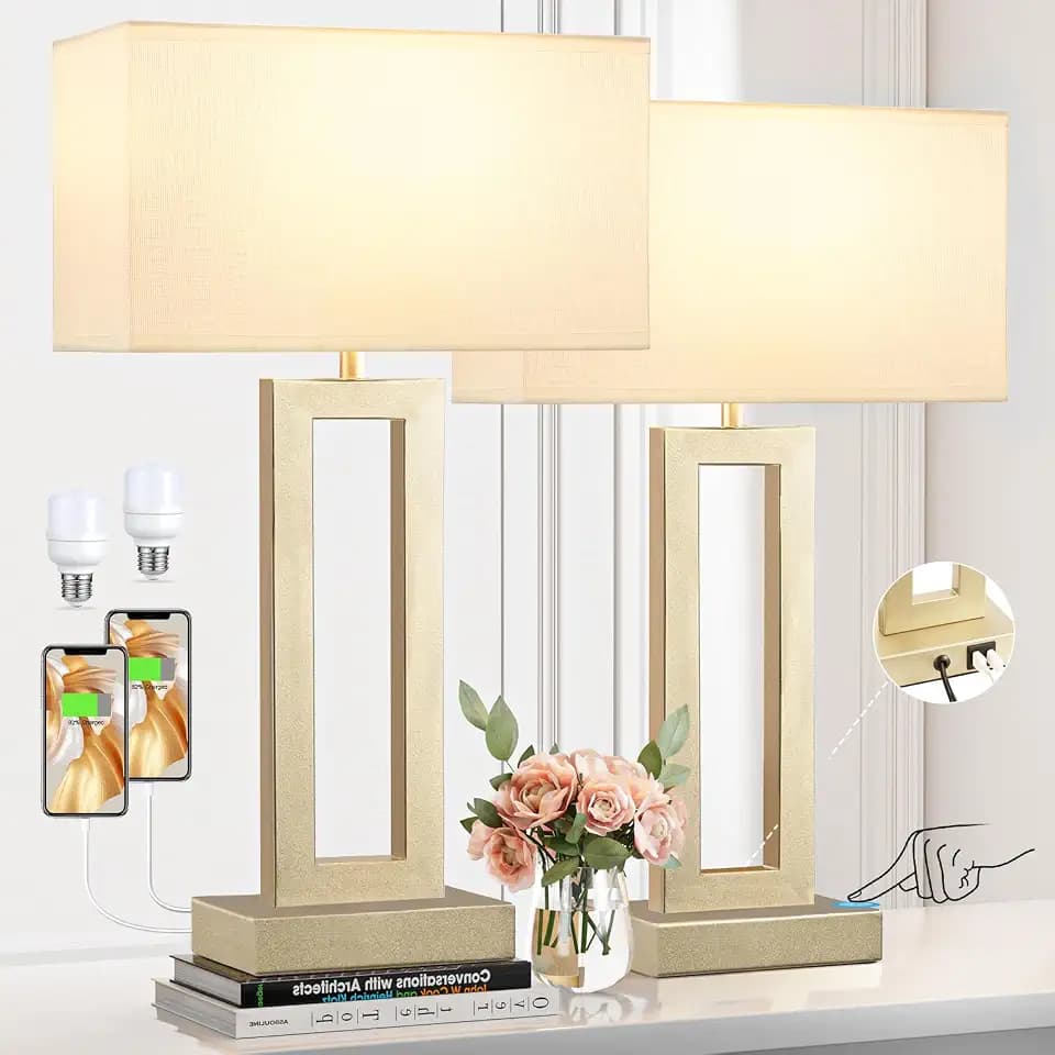 22" Tall Touch Lamps for Nightstand with USB C+A, 3 Way Dimmable Gold Lamp