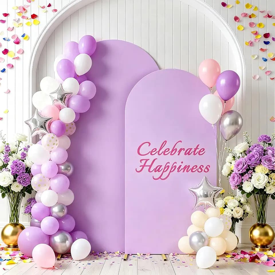 FUHSY Lavender Arch Cover 6FT, 7.2FT Spandex Arch Stand Covers Stretchy Fitted Backdrop Covers Set of 2 Chiara Backdrop Stand Fabric Lilac Arched Frame Cover for Birthday Balloon Decor