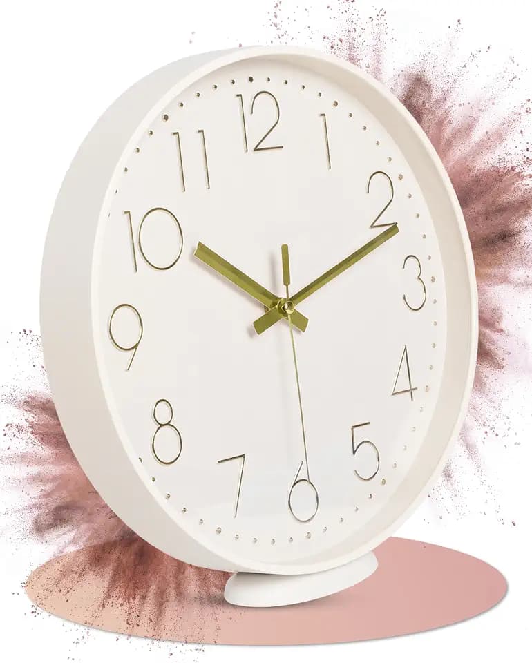 Wanduhr Beige - 20 cm - Ohne Tickgeräusche - Analoge Uhr zum Aufhängen & Hinstellen - Batteriebetrieben - Küchenuhr - Wall Clock - Uhr für Wohnzimmer - Clock Wall