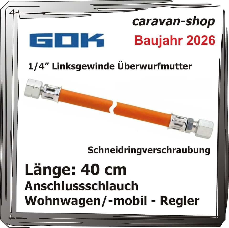 Gasschlauch 40 cm Winterfest für Caravan, Wohnmobil, Wohnwagen Gasanlage Propan 2026