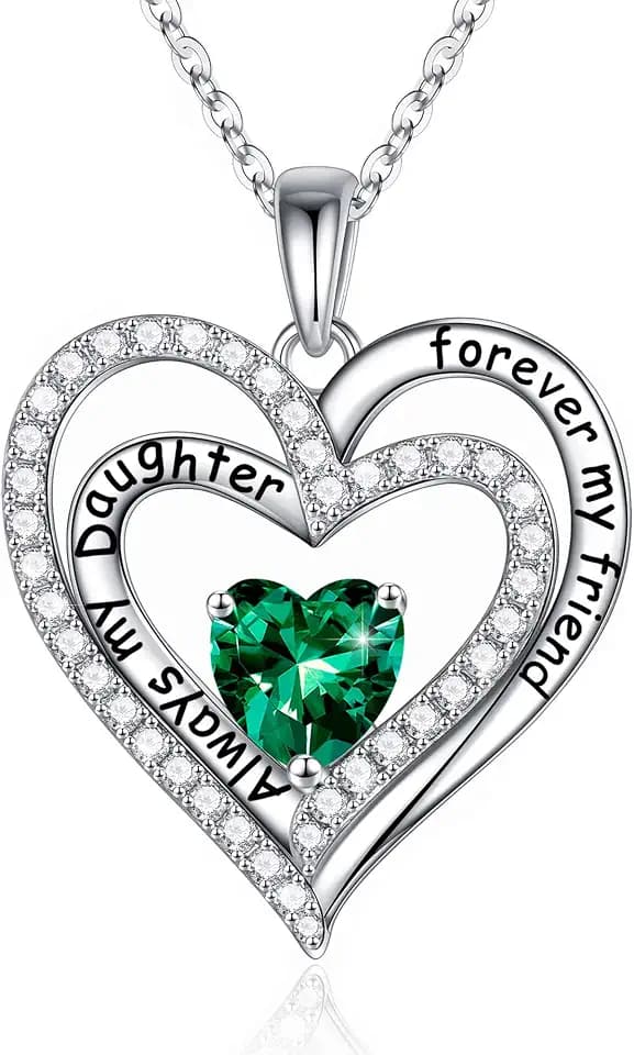 Iefil Daughter Gifts Birthstone Necklaces, May Green Emerald Necklaces