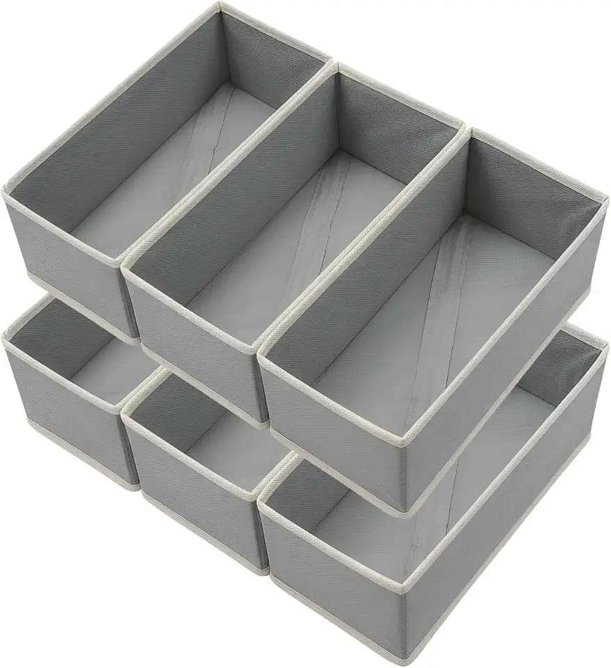 Bructhun Sock Drawer Organizer 6 Pack - Collapsible Fabric Storage Bins for Underwear Divider, Small Closet Organizers with 6 Compartments, Light Gray