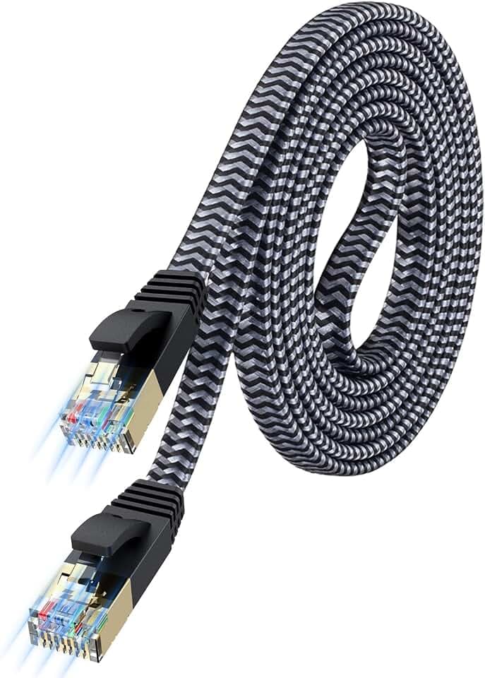 Cat 7 Ethernet Cable 10ft - Flat Design, Easy Install, Nylon Braided, More Durable High Speed Internet Cable Network Cord Shielded LAN Cables for Computers, Routers, Switches, and Gaming Consoles