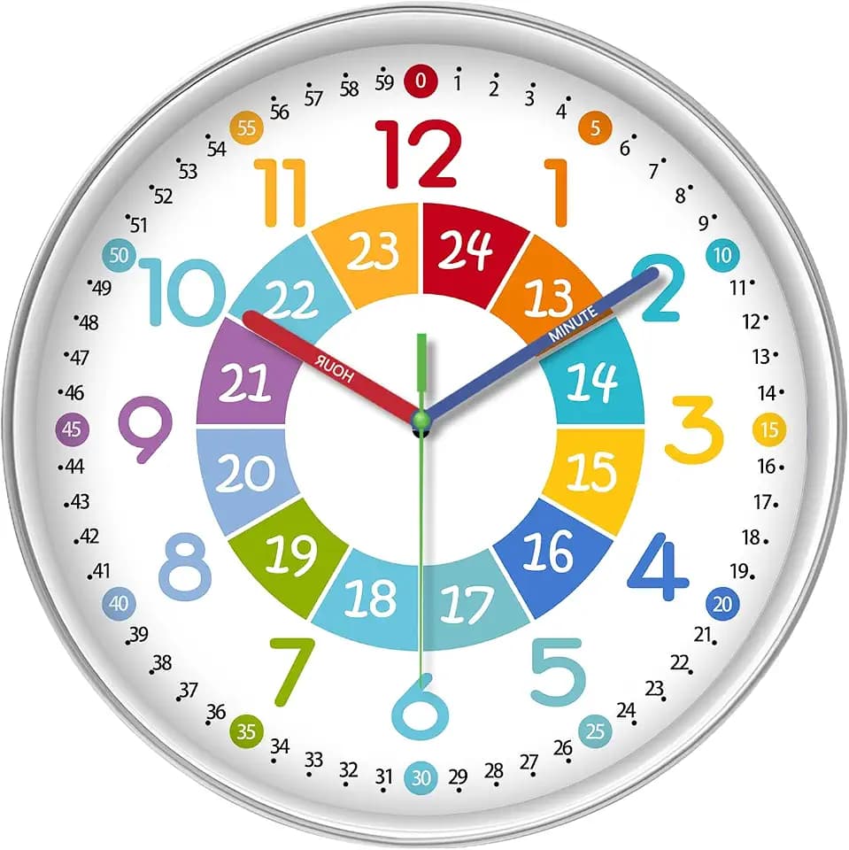 XFM Learning Clock for Kids Silent Colorful Teaching Time Clock 14 Inch