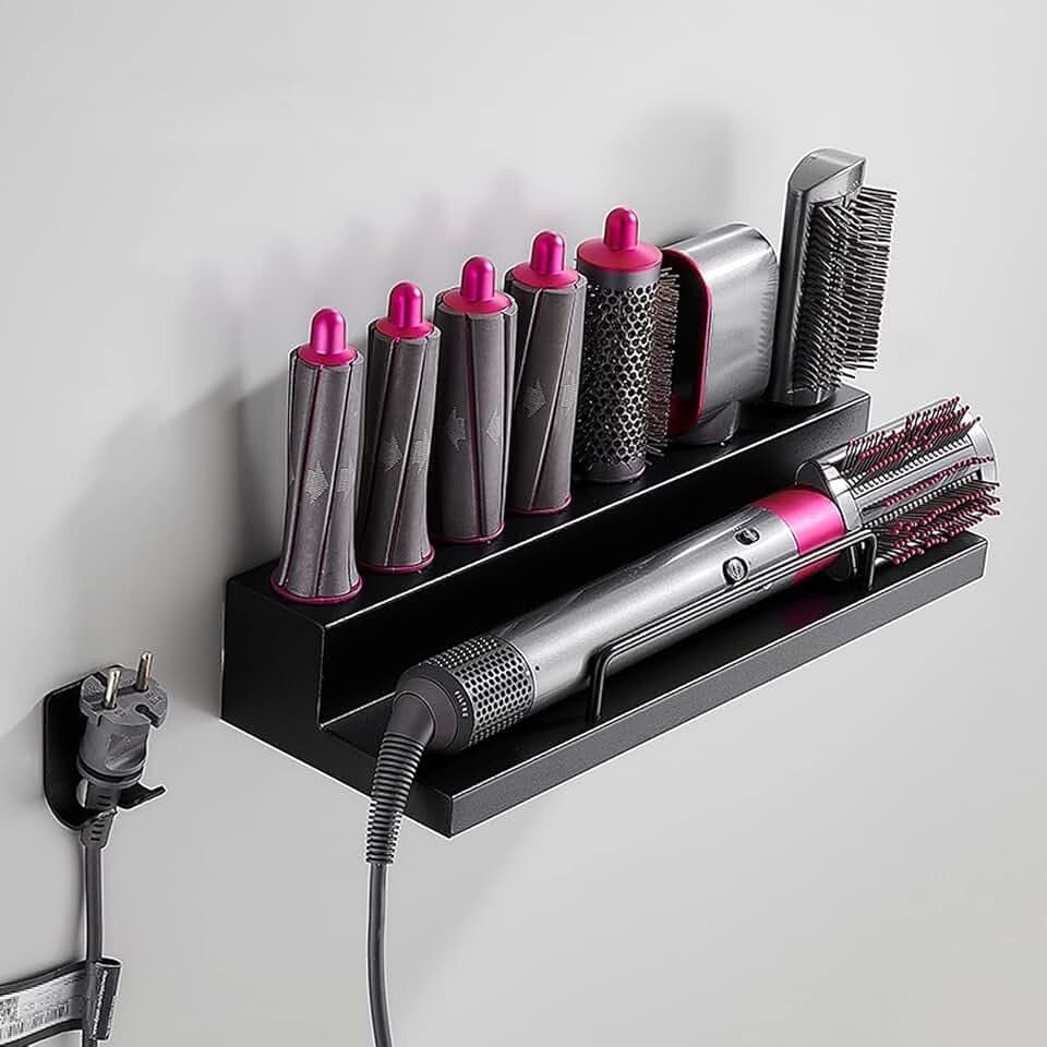 DYOUen Wandhalterung Curling Halter Organizer Stand Lagerregal für Dyson Airwrap, Edelstahl ohne Stanzen Aufbewahrungshalter (Stil 1)