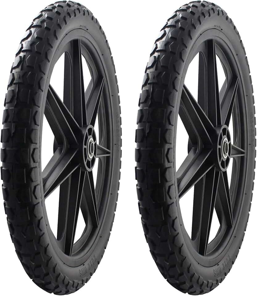 Marathon 92010-2PK Flat-Free 20" Tire and Wheel Assembly, Centered Hub, Ball Bearings, Heavy-Duty Plastic Spoked Wheel, Replacement for Rubbermaid Big Wheel and other Carts, Easy Install, 2 Pack