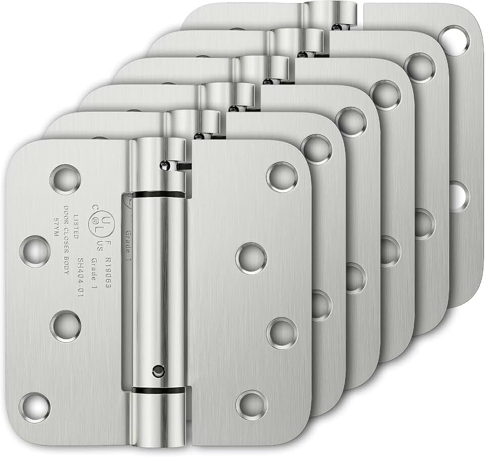 Luxbaro 6 Pack Self Closing Door Hinges, 4 Inch Spring Loaded Door Hinges, Adjustable Tension for Garage, Front Door, Back Door, for Left and Right Hand Door, 5/8'' Radius Corners, UL Listed