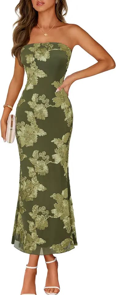 MEROKEETY Women's Summer Floral Wedding Guest Cocktail Maxi Dress