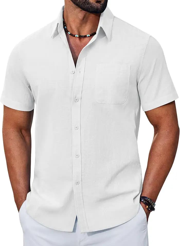 COOFANDY Mens Button Down Shirt Short Sleeve Casual Stylish Cotton Shirts Linen Textured Summer Beach Wedding Shirt