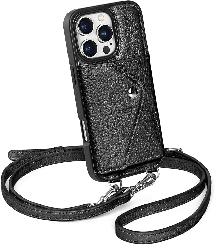 LUCKYCOIN Genuine Leather Crossbody Wallet Phone Case for iPhone 16 Pro
