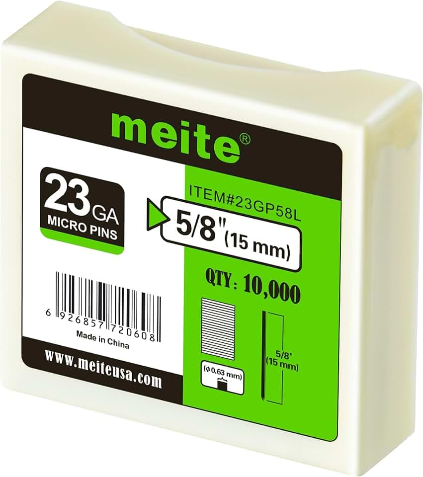 meite 23 Gauge Pin Nails, 10000 Counts 5/8-Inch Micro Headless Pins for Pin Nailer - Galvanized Pins Nails for Nail Gun, Ideal for Fine Woodworking and Trim Work