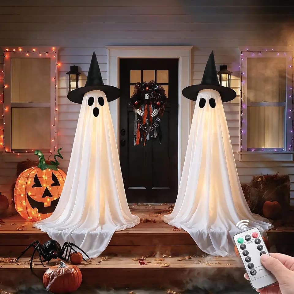 Halloween Ghost Decorations, 2 Pack 5FT Lighted Ghosts with Remote