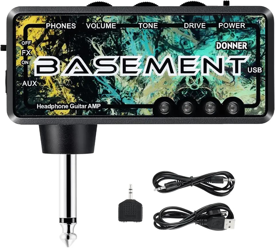 Donner Basement Mini Verstärker Gitarren, AMP Kopfhörer Verstärker Pocket FX WAH wiederaufladbar, Mini Gitarrenverstärker Kopfhörerverstärker Praxis