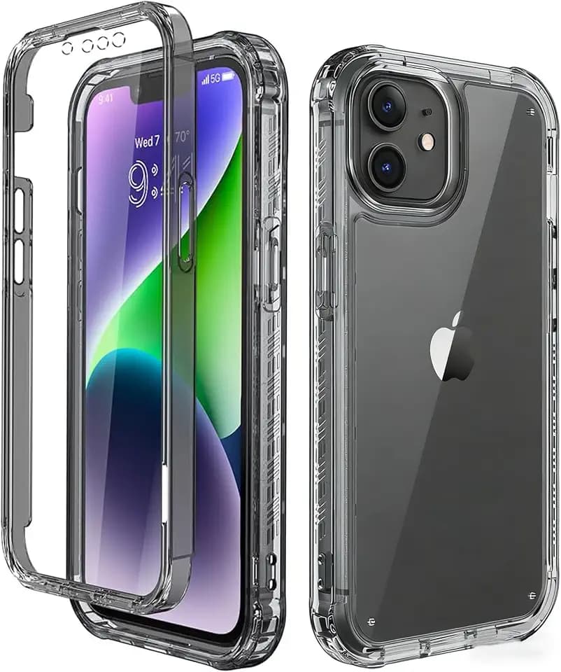 Lifedance Full-Body Rugged Case for iPhone 11 with Built-in Screen Protector, 10FT Military Drop Tested & Shockproof, Clear Protective Phone Case Cover, Clear Black