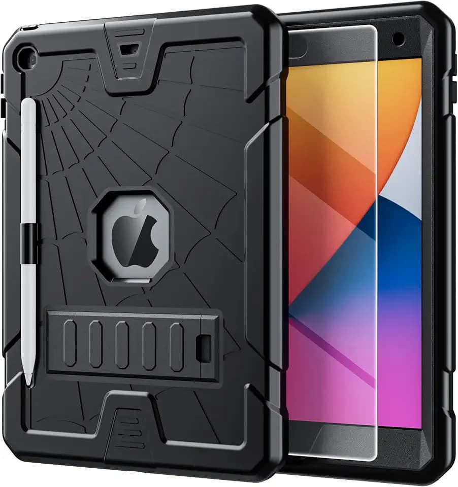 TSQQST iPad 9th/8th/7th Generation Case for Kids w/Glass Screen Protector