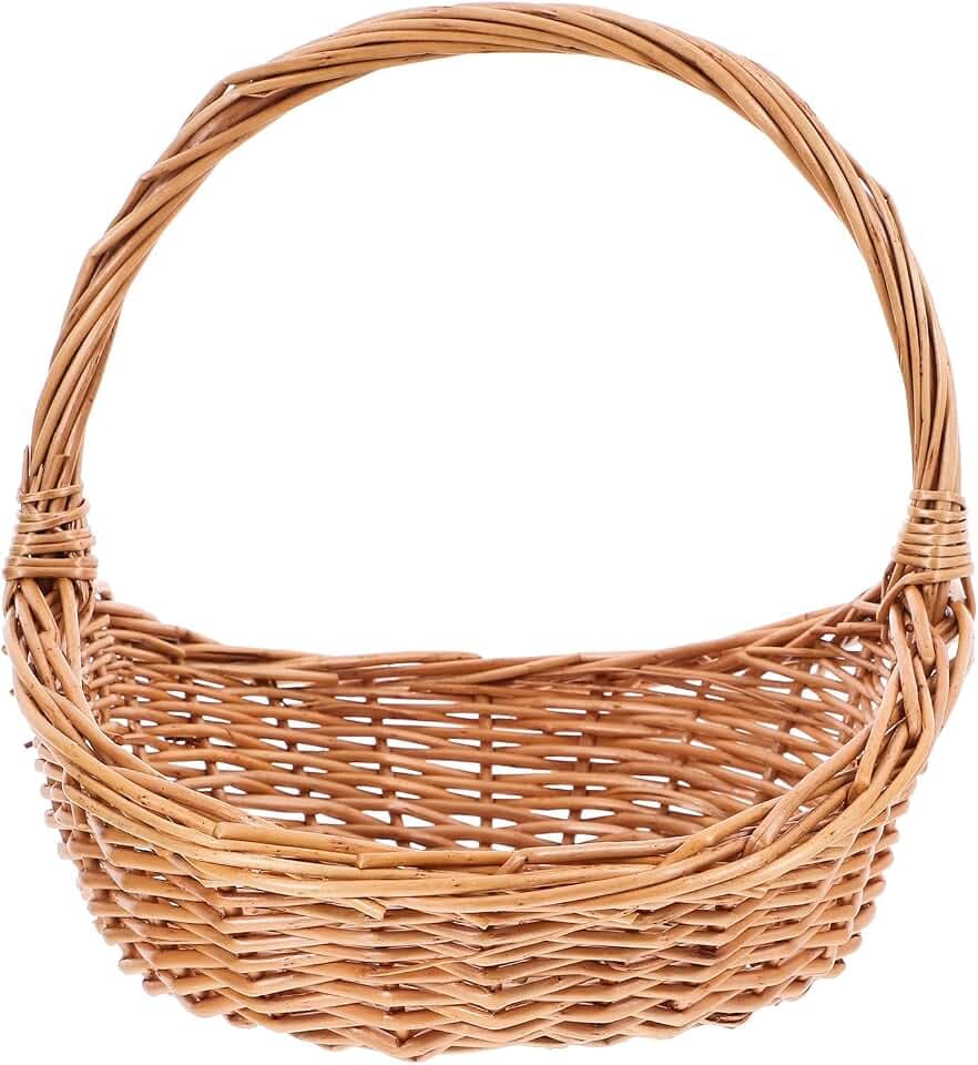 SEWACC Woven Picnic Basket with Handle, Small Handmade Wicker Fruit Storage Basket for Camping, Outdoor Gatherings, Light Brown 8. 7x7. 9x7. 1 Inch