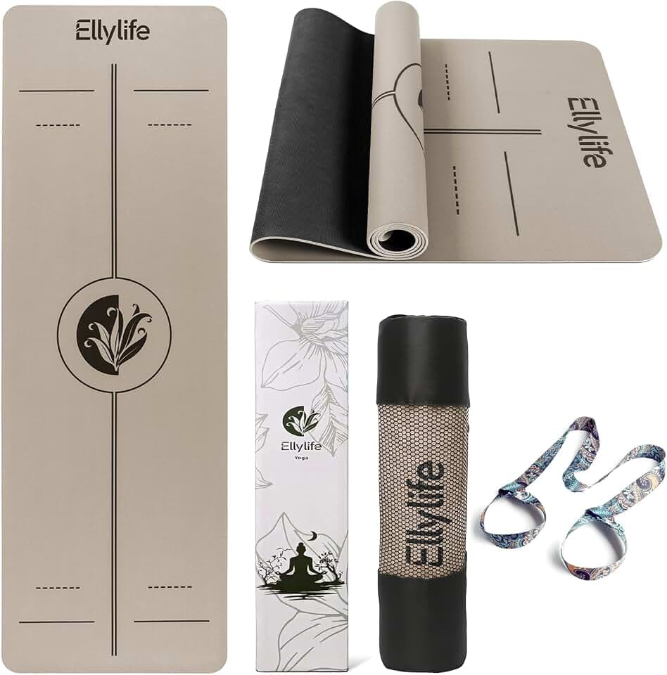 Yoga Matte Rutschfest Dick, Naturkautschuk + Eco TPE/PU, Ausrichtungslinien