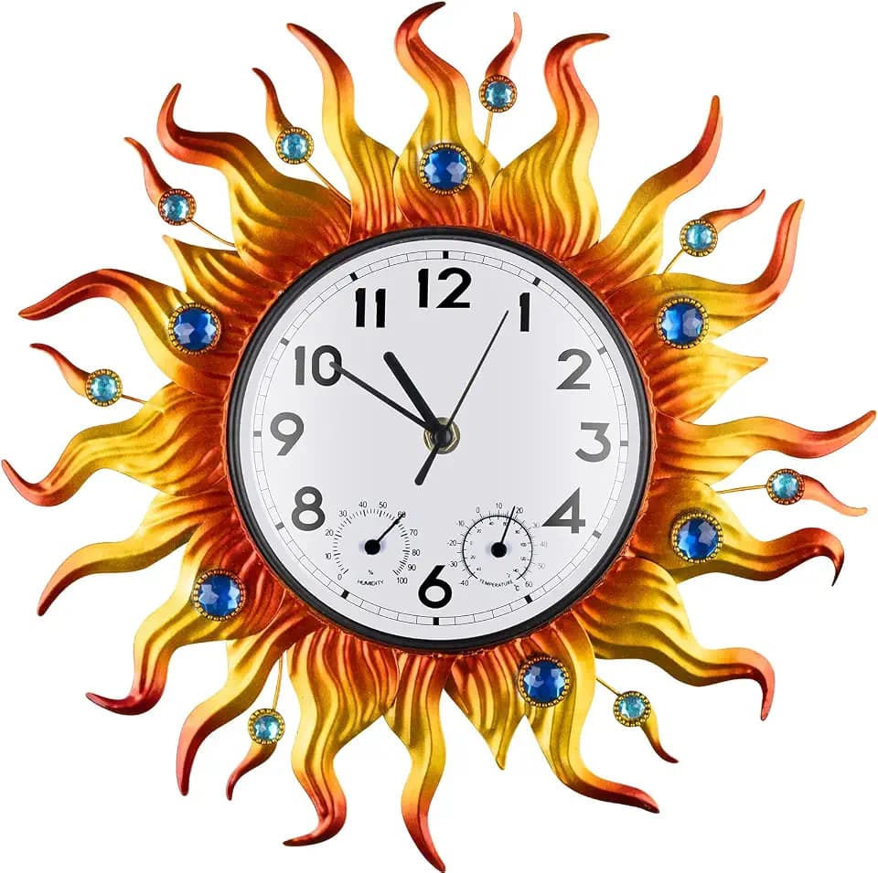 Sun 13 Inch Outdoor Clock With Thermometer & Hygrometer, Waterproof