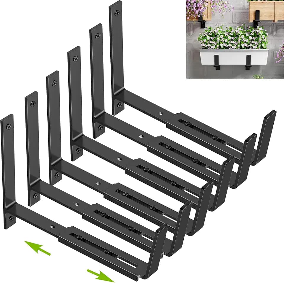 Y&M Adjustable Window Box Brackets 6 Pack, Wall Mount Planter Box Brackets