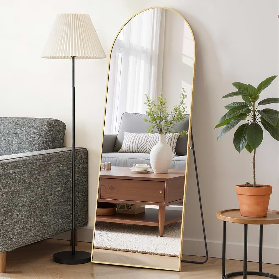 Mirror Full Length 56"x15", Arched Full Body Floor Mirrors with Stand