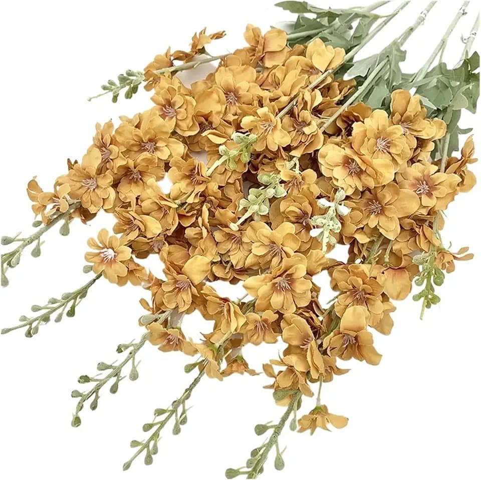 Fake Plant Artificial Delphinium Grass Artificial Flower Branch Home Decoration Wedding Floral Materials Banquet Event Prop Plants Artificial Decor(Shade Yellow)