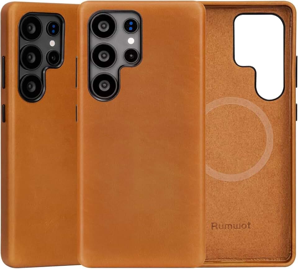 Compatible with Samsung Galaxy S25 Ultra Leather case, Vintage Oil Wax Leather, Compatible with MagSafe and Wireless Charging, Metal Buttons Camera Bezel, Ultra-Thin fit(Brown)