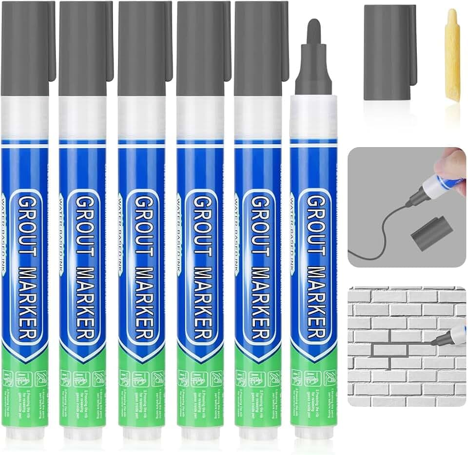Flintronic Fugenstift Zur Einfachen Anwendung - Fugenmörtel Mit Ersatzspitze, Tönt Zementäre Fugen Ein, Reparatur Marker für Fliesen (6 Stück-Dunkelgrau)